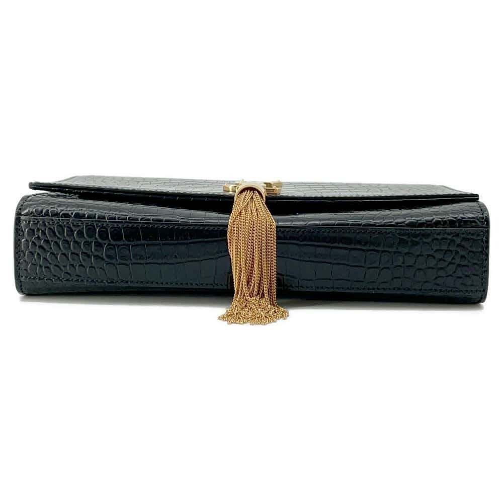 Saint Laurent Paris Chain Shoulder Bag Embossed Leather Tassel Black - Picture 3 of 11